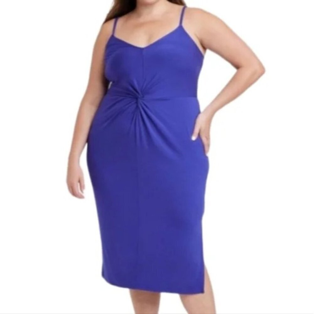 Ava & Viv Womens Plus Size 2X Sleeveless Knotted Front Jersey Midi Dress in Blue